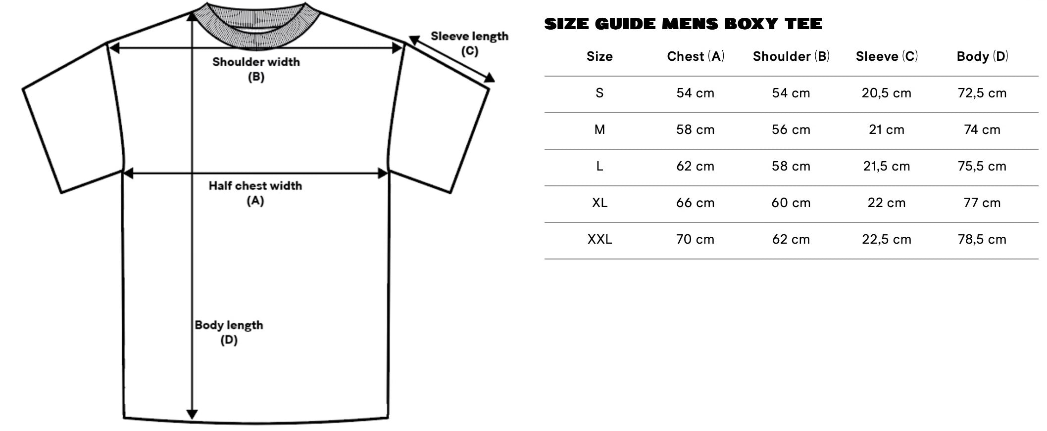 The Light size chart